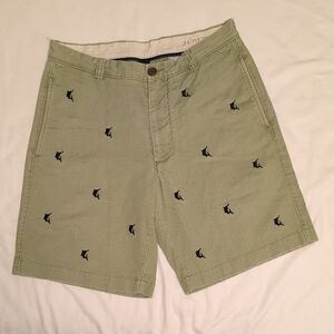 J. Crew DestroyedShorts Men' 31W Green Shorts with Embroidered Navy Blue Marlins
